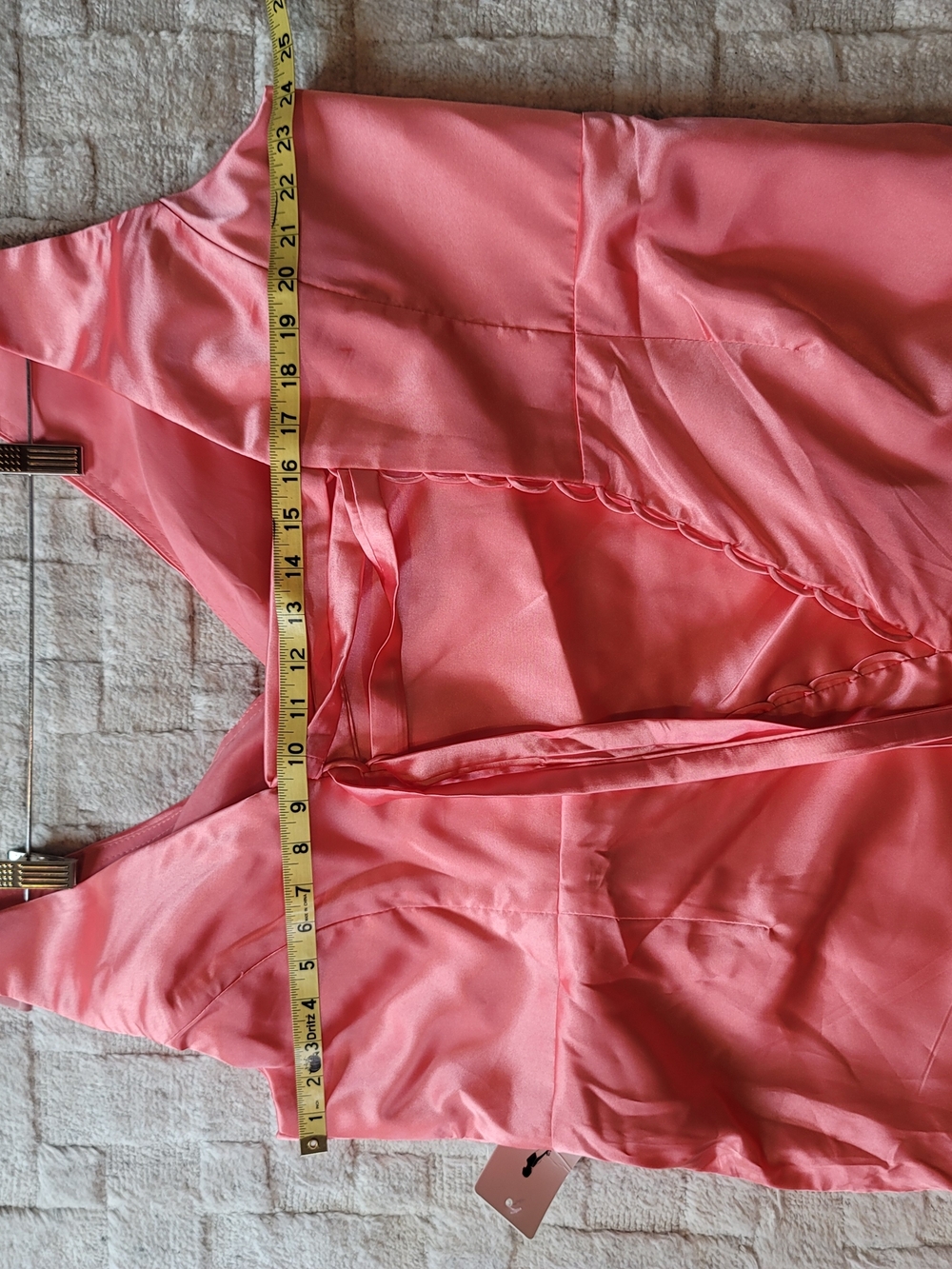 NWT WEAR YOUR LOVE Coral Satin Corseted Formal Gown High Slit Size 22 - Picture 10 of 16